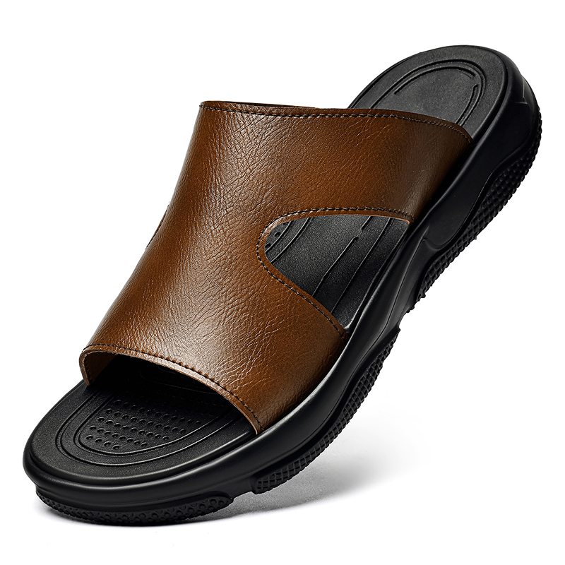 Flip Flop Leather Men - Herren-Slipper aus Leder, rutschfeste, dicke Sohle,