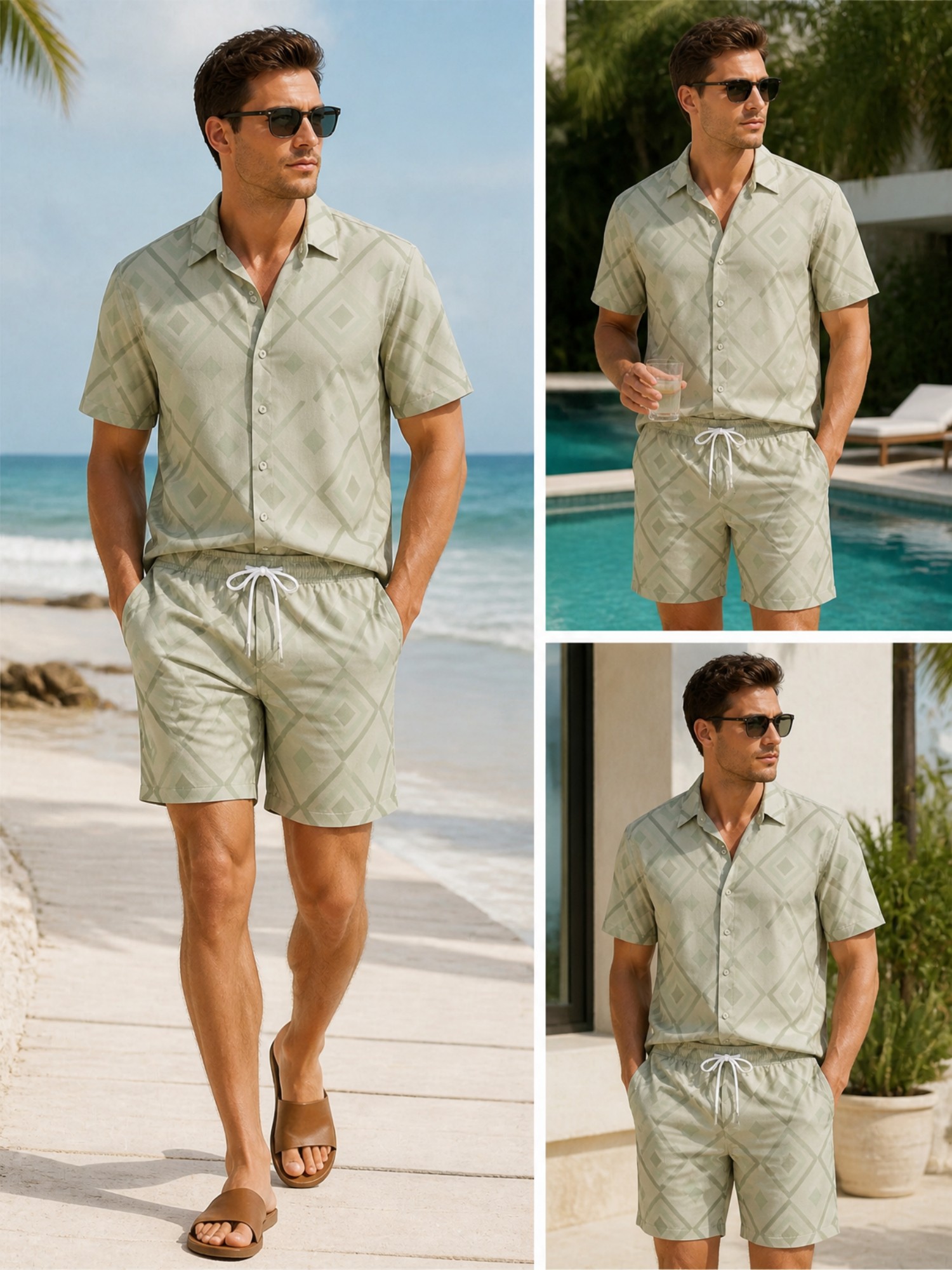 Resort Shirt Floral - Herren-Set mit Blumenmuster: Kurzarmhemd und Shorts