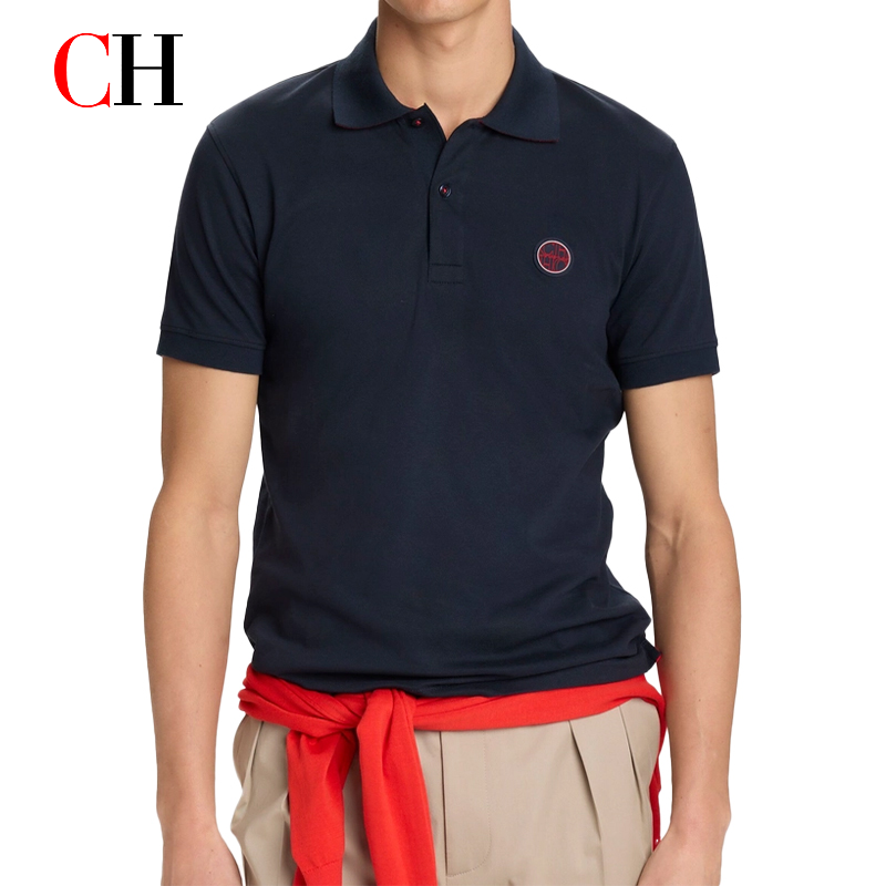 Polo Shirt Pique - CH Roter Akzent Runder Gummi-Patch Links