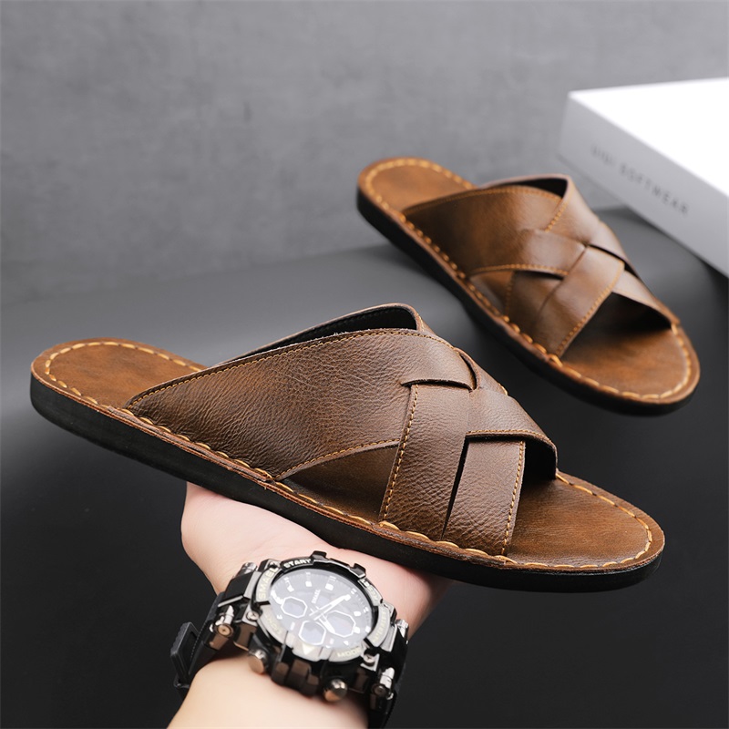 Flip Flop Leather Men - Echtes Leder Herren Casual Sandalen Sommer