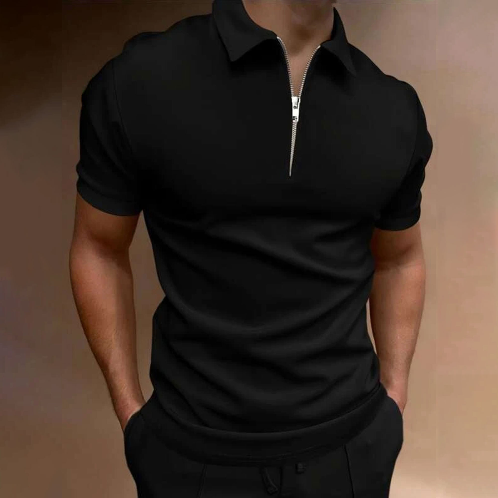Polo Shirt Pique - Sommer männer Einfarbig Polo-Shirt Kurzarm Drehen-unten