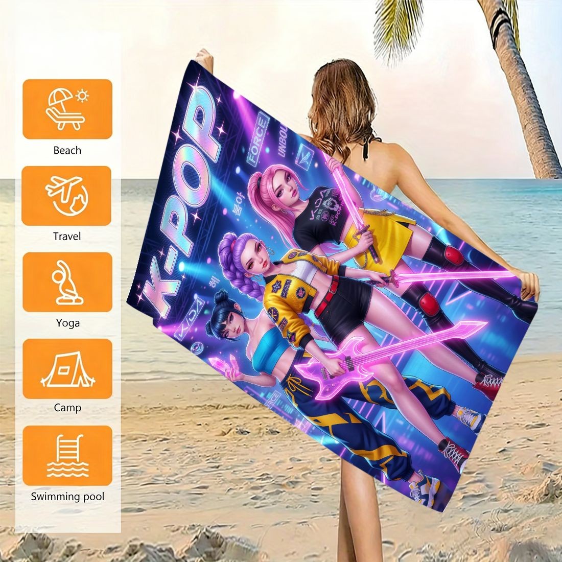 Beach Towel Large - Strandtuch mit K-Pop-Idol-Aufdruck, großes Format, schnell