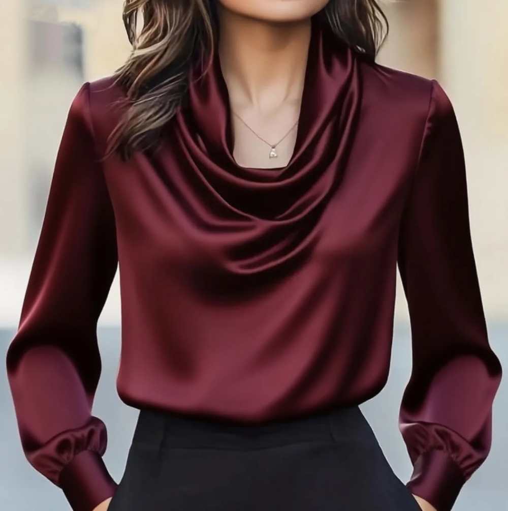 Shirt Camp Collar - Herbstmode elegantes Temperament einfarbig einfaches Swing-Kragen