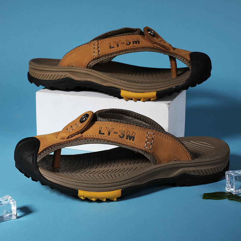 Flip Flop Leather Men - Neue Herren-Flip-Flops aus echtem Leder, stilvolle,