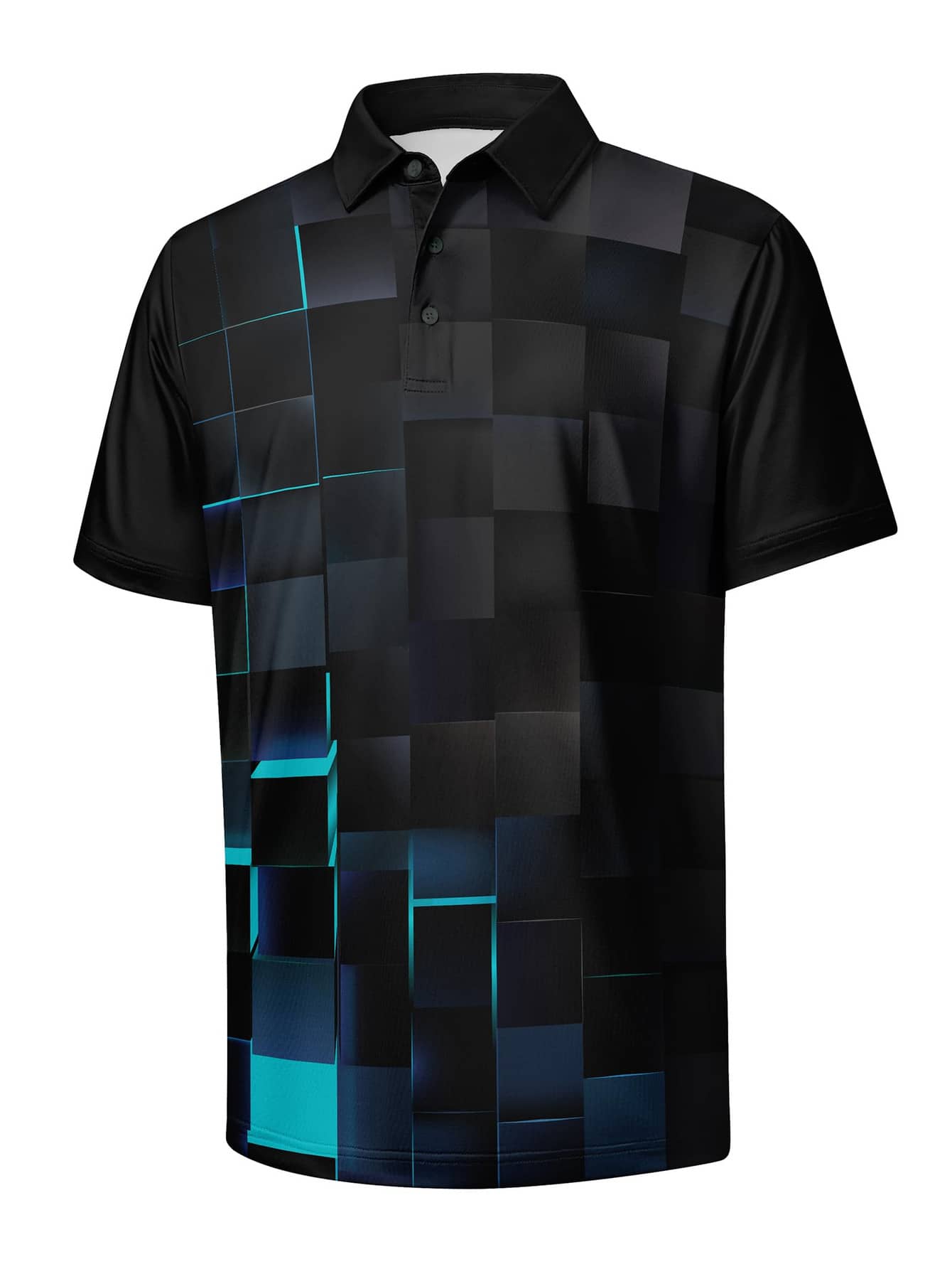 Polo Shirt Pique - Aktives Herren-Klassik-Poloshirt in Cyanblau mit Karomuster