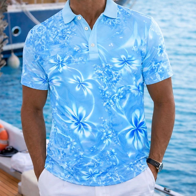 Resort Shirt Floral - 2026 Sommer Resort-Style Grünes Neon-Blumen-Poloshirt für