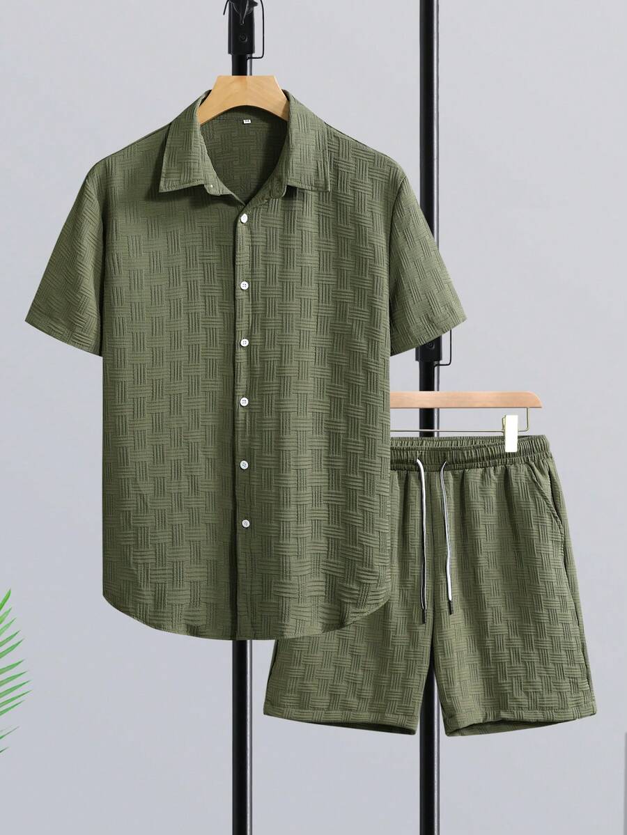Short Linen Drawstring - Manfinity RSRT Herren Urlaubs-Set mit Kurzarmhemd,