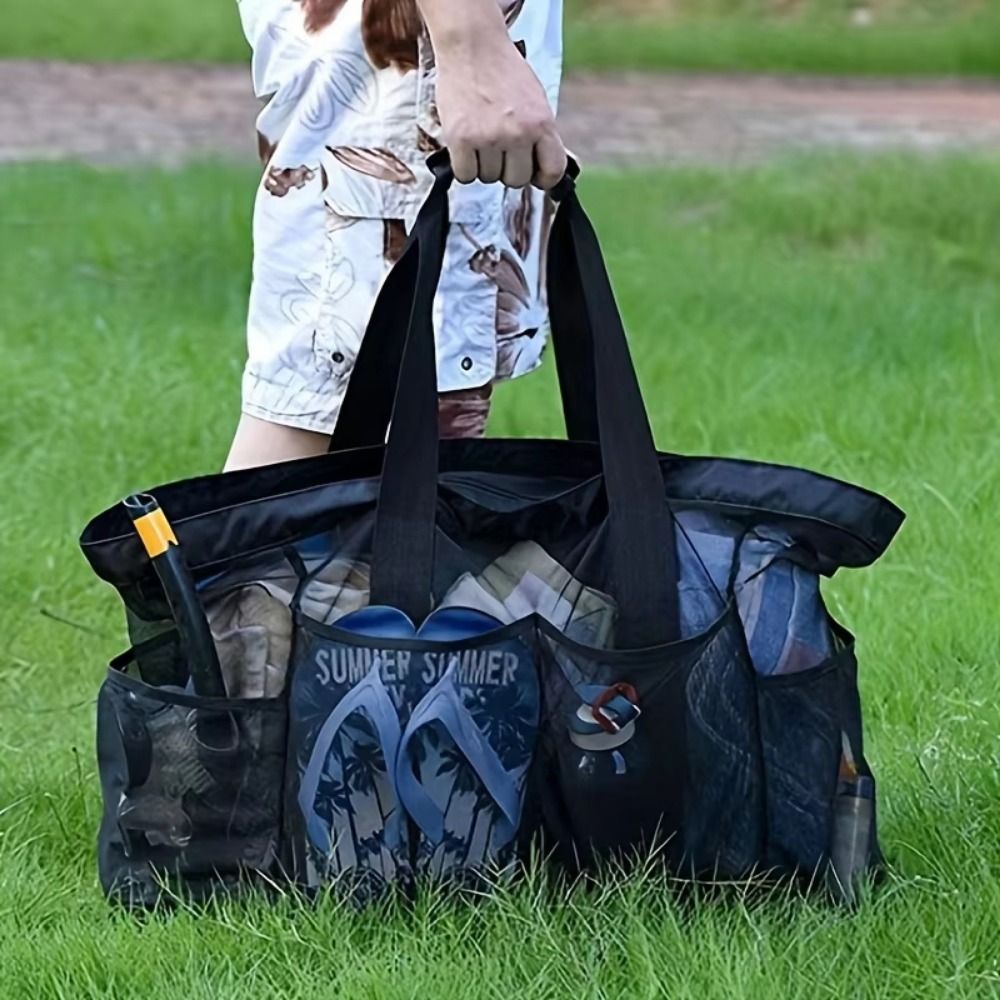 Beach Towel Large - Große Netz-Strandtasche mit Kordelzug, Leichte Strandspielzeugkörbe