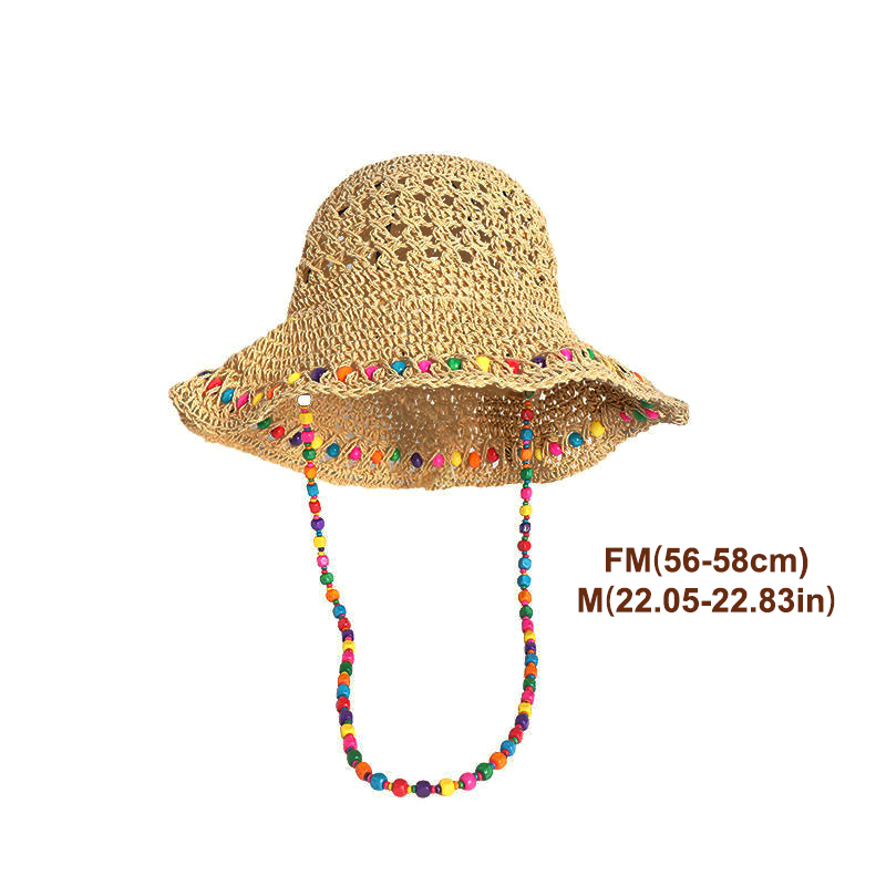Bucket Hat Straw - Retro Vielseitiger Hohler Strohhut mit Breiter