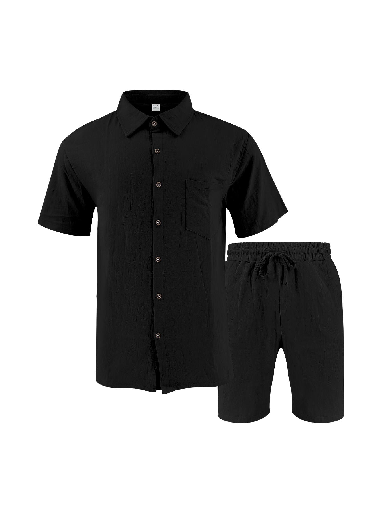 Short Linen Drawstring - Herren-Leinen-Set mit Strukturoptik, Zweiteiliges Set, Kurzarm-Hemd