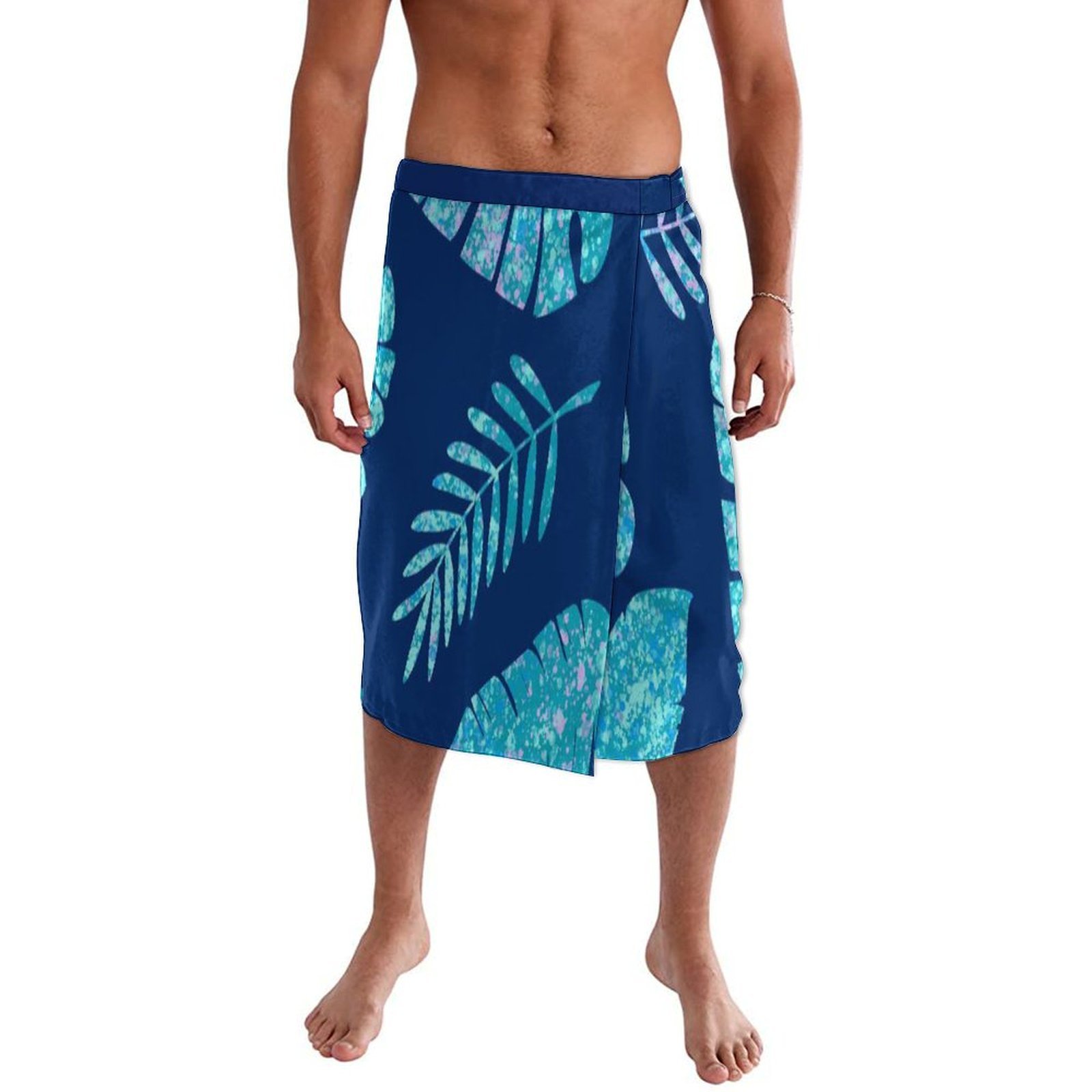 Sarong Men Wrap - Blaues, geblümtes polynesisches Strandkleid für die
