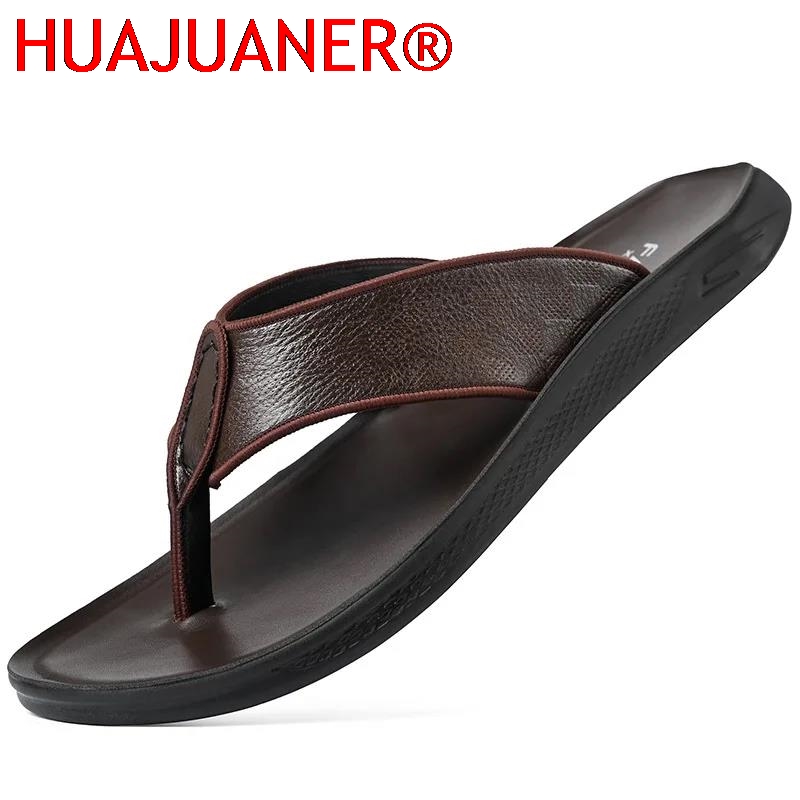 Flip Flop Leather Men - Lässige Outdoor-Herrensandalen Sommer Rutschfeste Leder-Zehenstegsandalen Trendiges