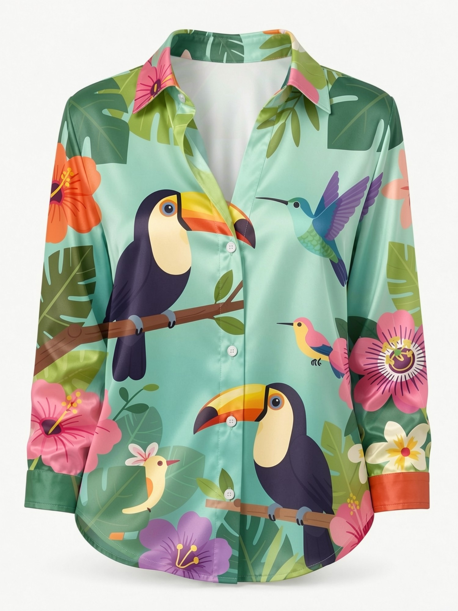 Mintfarbenes Tukan-Satin-Knopf – Resort Shirt Floral Bewertung und Preis
