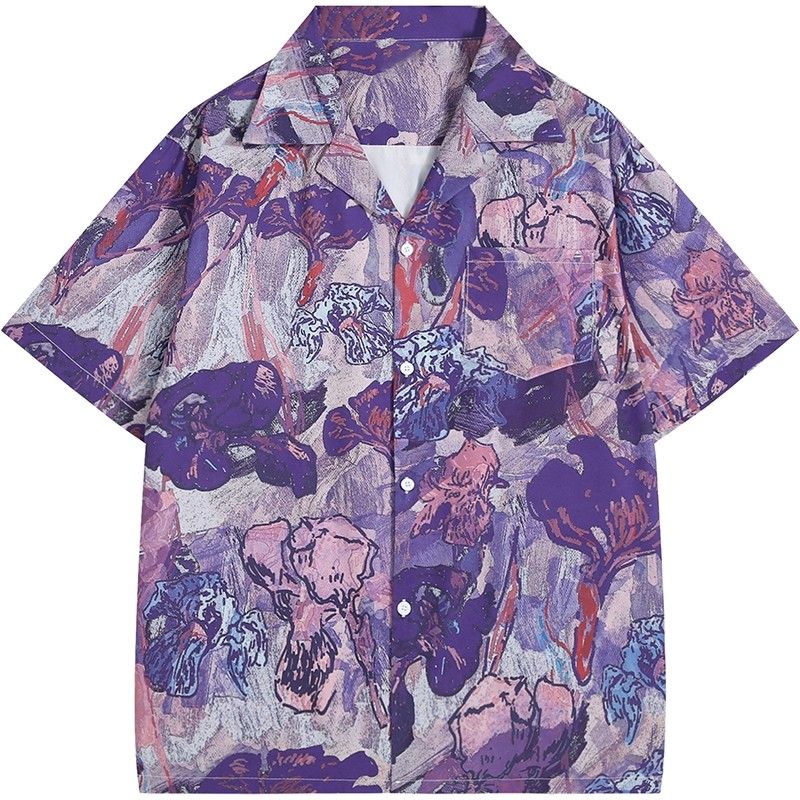 Vintage Lila Ölgemälde Iris Bl – Resort Shirt Floral Bewertung und Preis