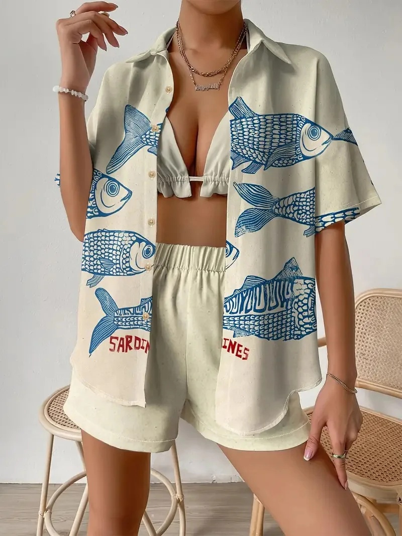 Mode Druck Strand Urlaub 2-tei – Shirt Camp Collar Bewertung und Preis